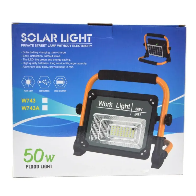 Акумуляторний прожектор із сонячною панеллю Work Light 50W + POWER BANK