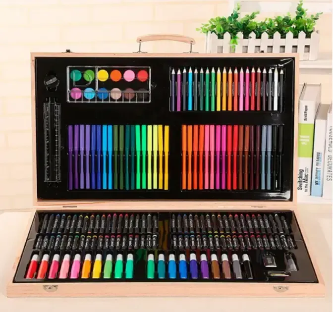 Дитячий набір для малювання та творчості 180 предметів у дерев'яній валізі