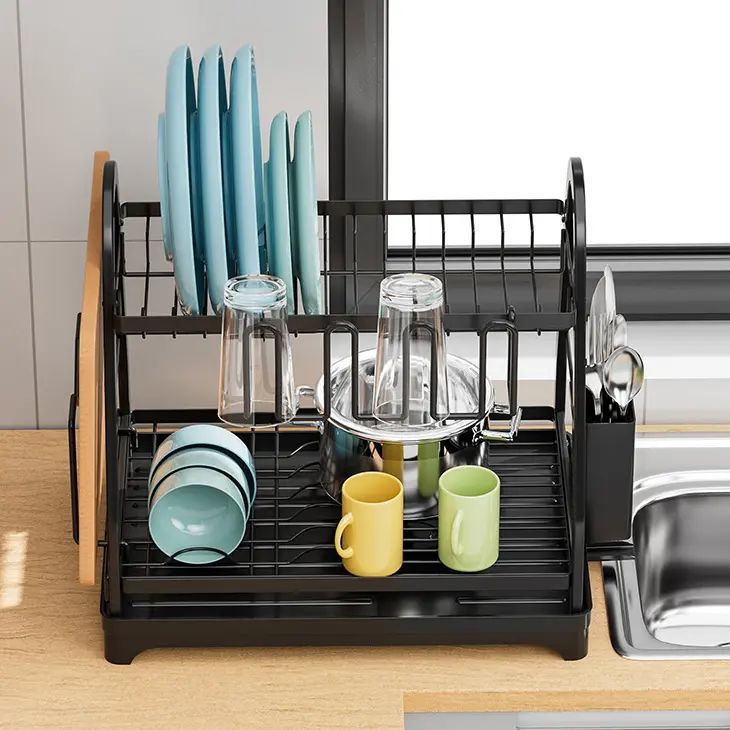 Двоярусна настільна сушарка для посуду, чорна, 50x30x38 см