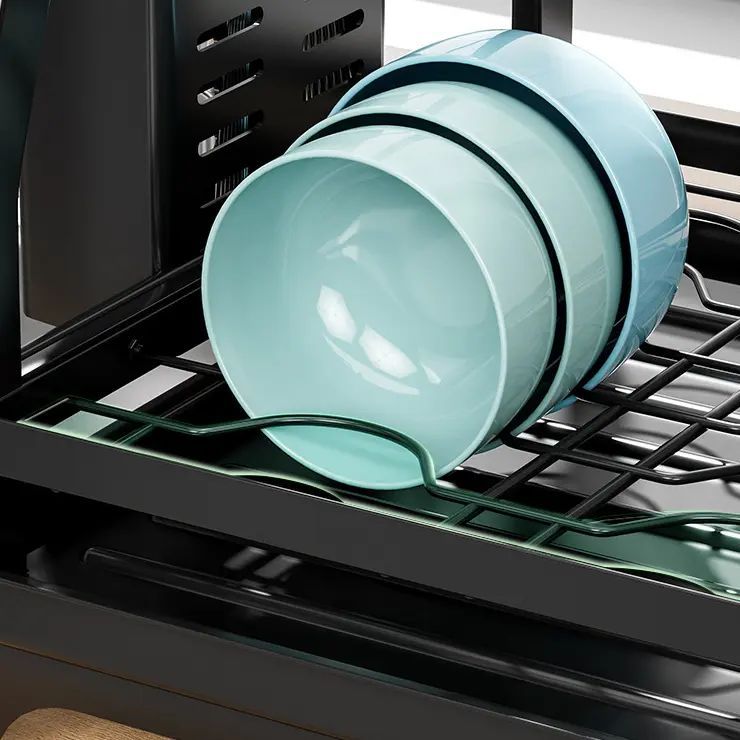 Двоярусна настільна сушарка для посуду, чорна, 50x30x38 см