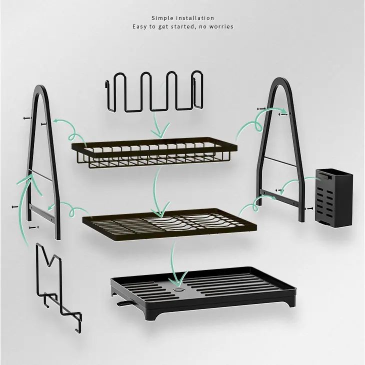 Двоярусна настільна сушарка для посуду, чорна, 50x30x38 см