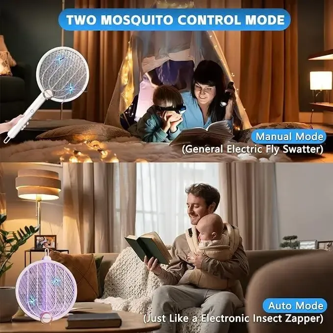 Електрична мухобійка Buzzeap, складна електрична мухобійка 3 в 1, електрична мухобійка