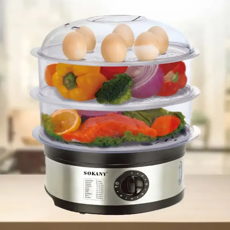 Електрична пароварка 3-рівнева 650Вт, 11л, Sokany SK-07018 / Мантоварка електрична / Електропароварка