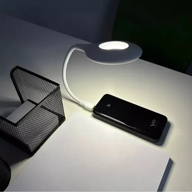 Гнучка USB лампа з голосовим керуванням із зарядкою від Power bank біла / Світлодіодний ліхтар LK-50