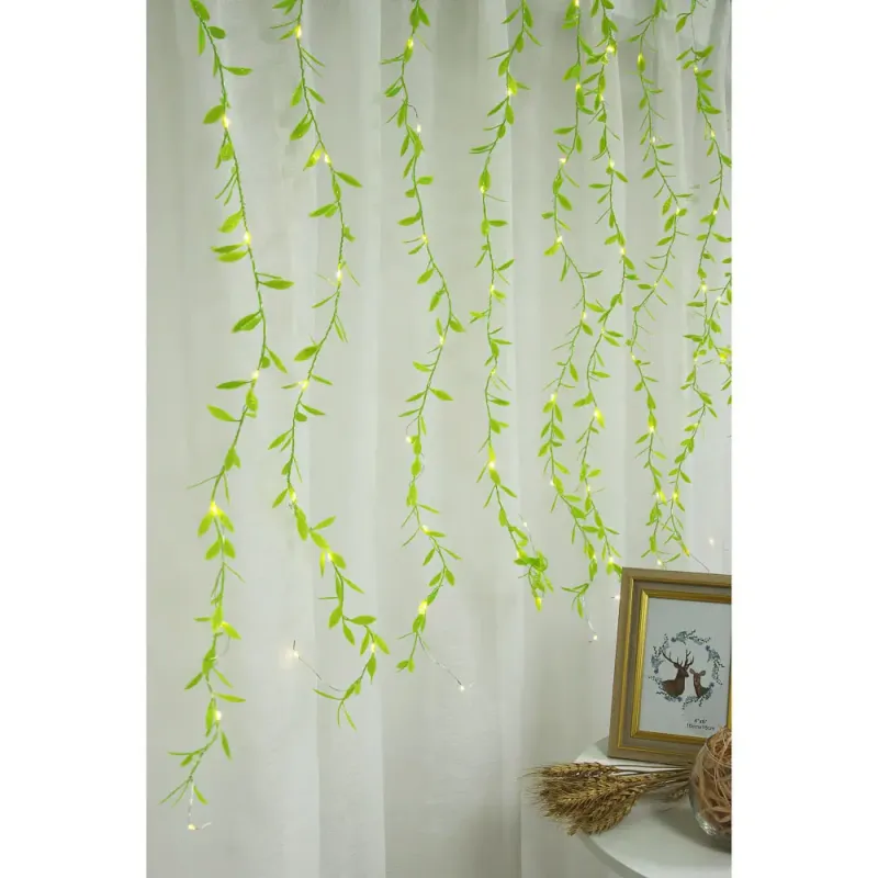 Гірлянда-штора з листочками Curtain Copper SF-55 внутрішня, з прозорим дротом, 10м