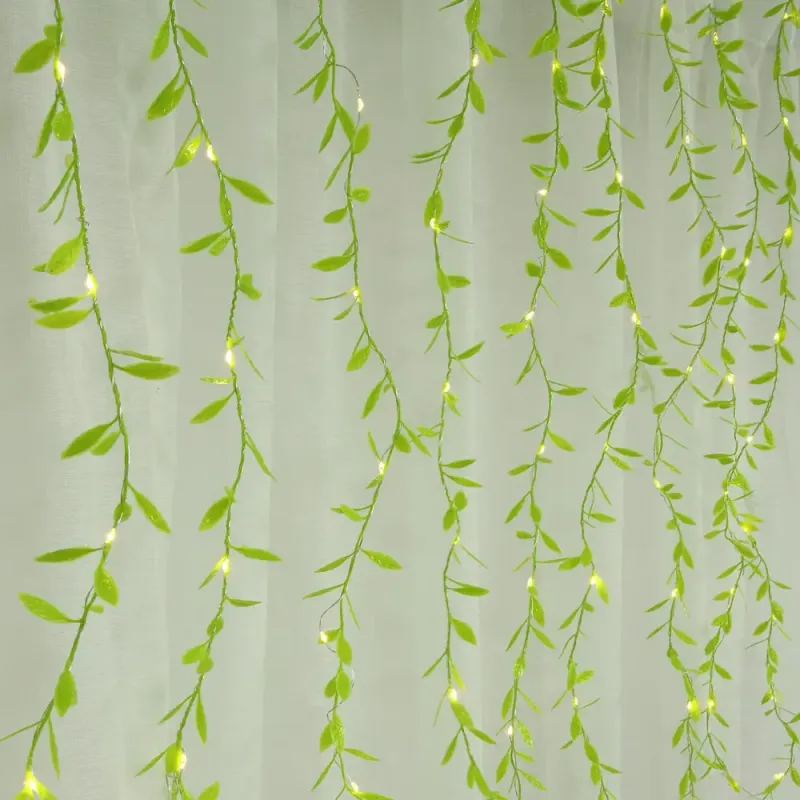 Гірлянда-штора з листочками Curtain Copper SF-55 внутрішня, з прозорим дротом, 10м