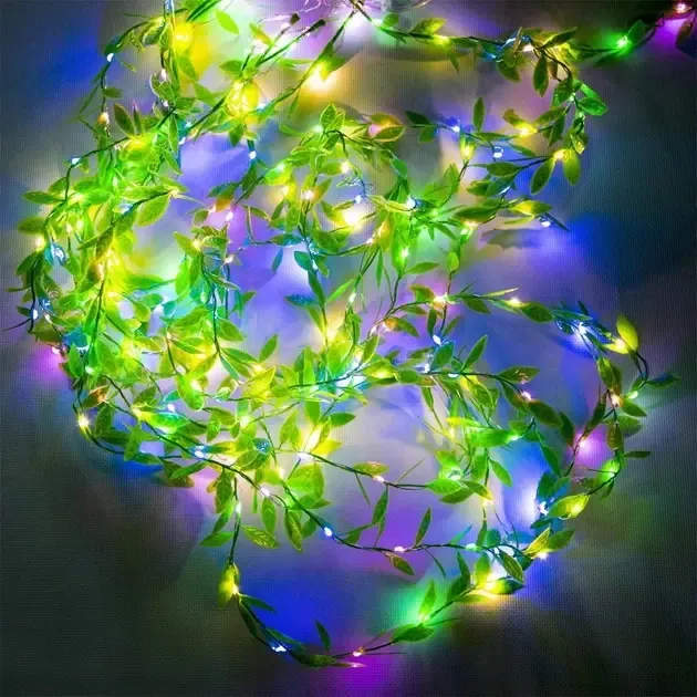 Гірлянда-штора з листочками Curtain Copper SF-55 внутрішня, з прозорим дротом, 10м