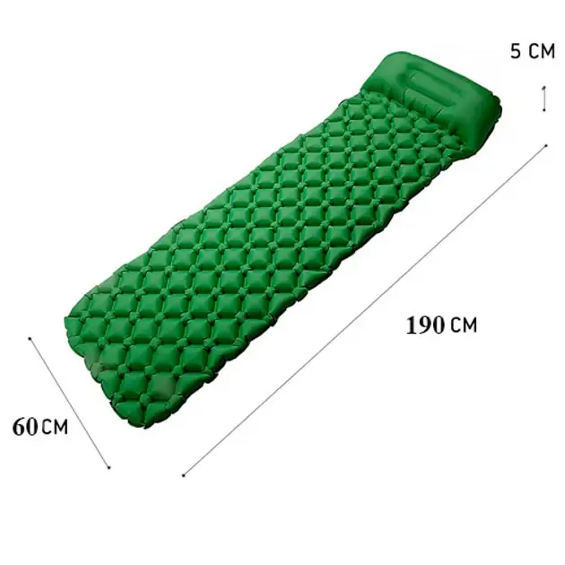 Килимок надувний туристичний з подушкою матрац 190x60x5см зелений з чохлом