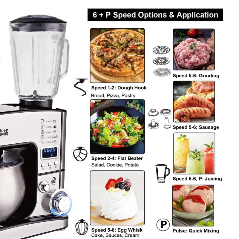Чорний Кухонний комбайн Zepline 4200 Вт 7в1 на 6 літрів ZP-135 з дисплеєм