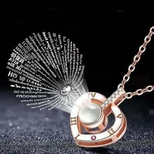 Кулон підвіска з проекцією I love you Я тебе люблю 100 мовами світу у формі серця