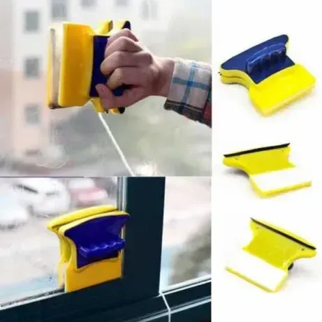 Магнітна щітка для миття вікон із двох сторін Magnetic Double side Cleaner 40мм зі страхувальним шнуром жовто-синя