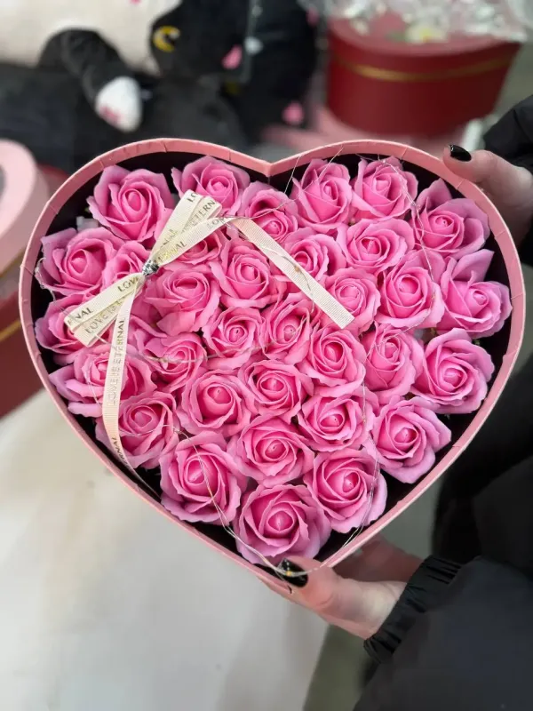 Подарунковий набір мильне Серце з трояндами з мила LED/подарунковий бокс з мильними трояндами