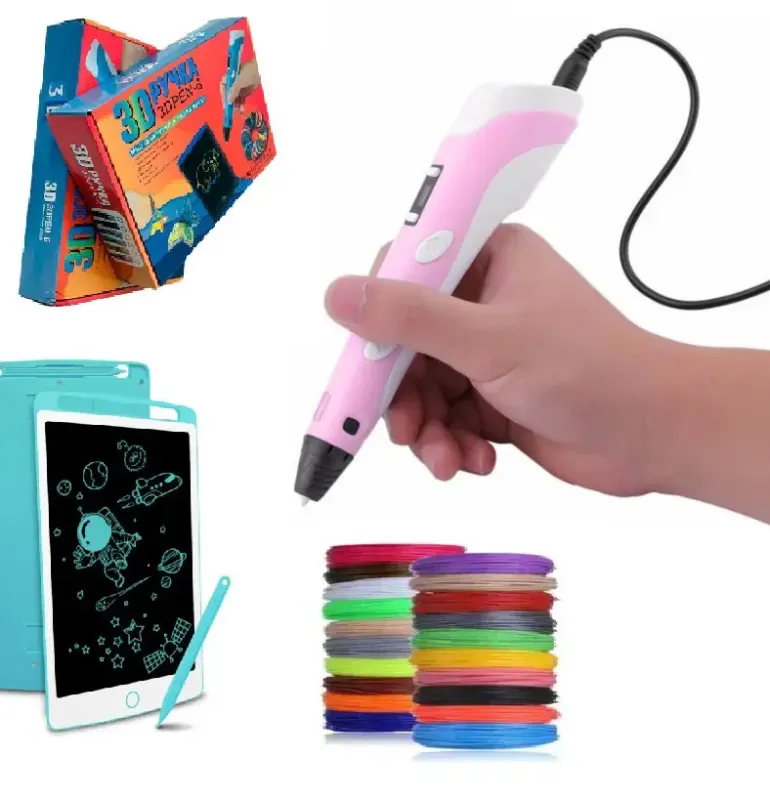 Набір для творчості 3D 3D ручка Pen-6 c LCD дисплеєм + графічний планшет + трафарети + 100 м пластику в комплекті