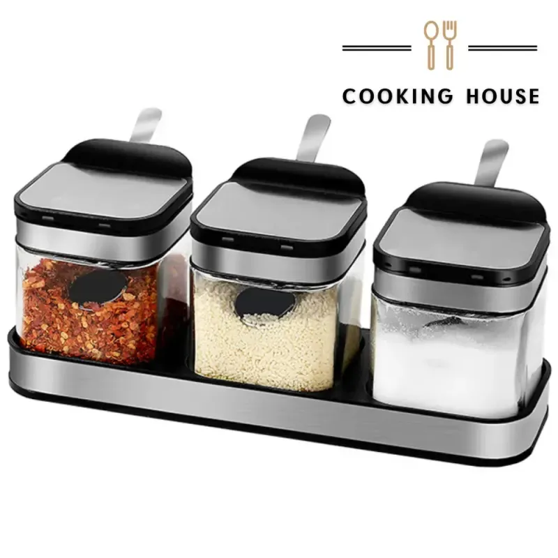 Набір контейнерів для солі, перцю, приправ та спецій Cooking House з кришками та ложками – 3 шт