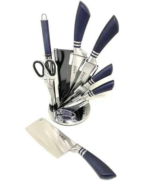 Набір кухонних ножів на підставці, що крутиться A-Plus KF-1004 (8 предметів)