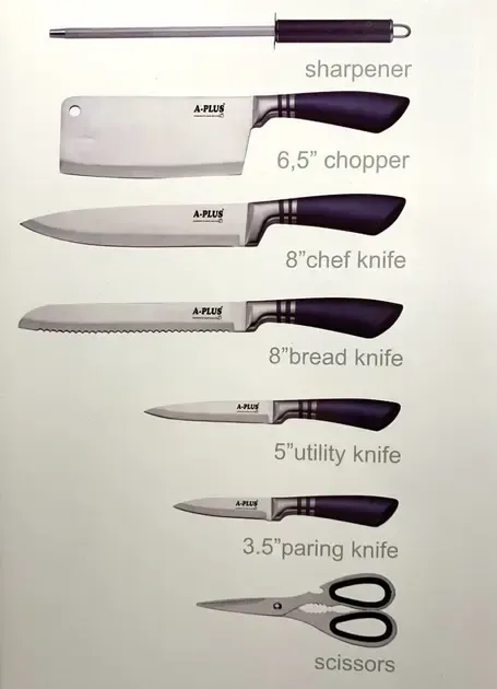 Набір кухонних ножів на підставці, що крутиться A-Plus KF-1004 (8 предметів)