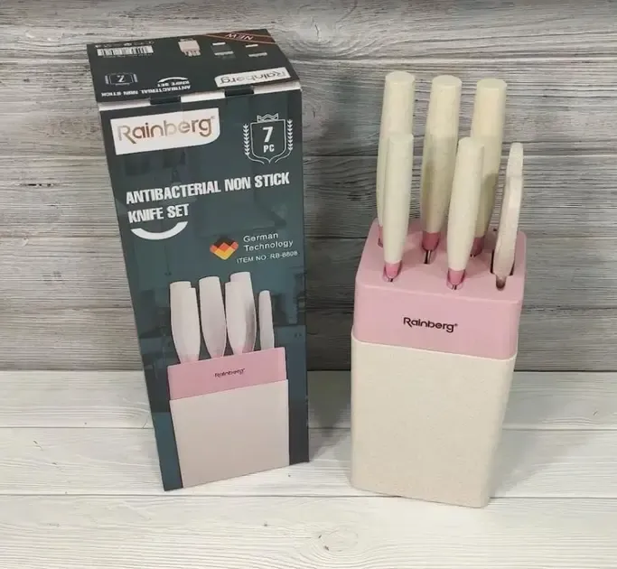 Набір кухонних ножів Rainberg RB-8808 7 в 1 з нержавіючої сталі, ножі для кухні, Кухонні ножі на підставці
