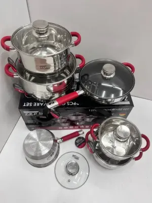 червоний Набір посуду Zepline ZP-115 із нержавіючої сталі на 12 предметів