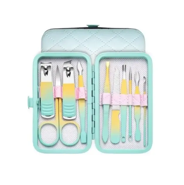 Набір професійний для манікюру/педикюру на 10 предметів м'ятно-жовтий