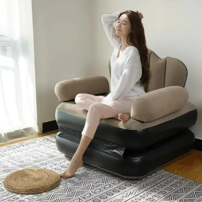 Надувне крісло ліжко для дому та кемпінгу / М'який матрац для відпочинку з насосом