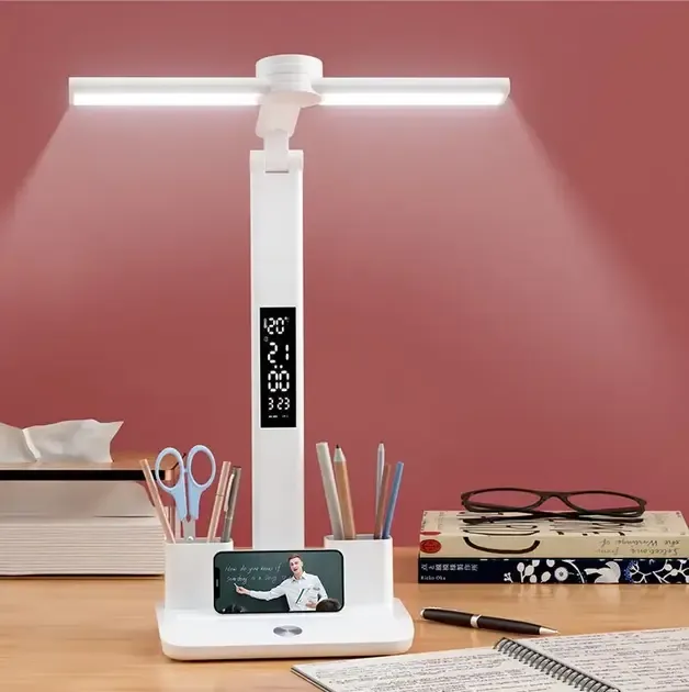 Настільна LED лампа VHG 801S акумуляторна з годинником 6W 800lm 3000-6000K