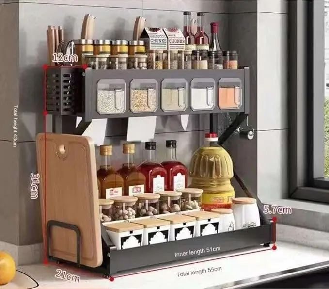 Органайзер для приправ Glaceon Spice Rack, двоярусна стійка для посуду + спецівниця, багатофункціональна сушарка посуду та спецій, містка полиця для спецій з кухонними шафами