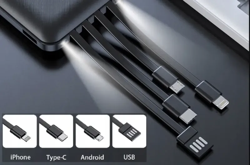 Павер банк Power Bank 10000mAh 4 кабелі 4 в 1 USB LCD