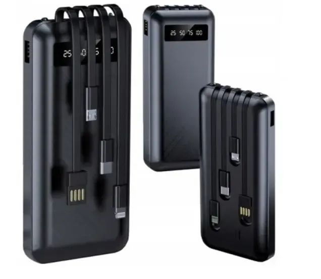 Павер банк Power Bank 10000mAh 4 кабелі 4 в 1 USB LCD