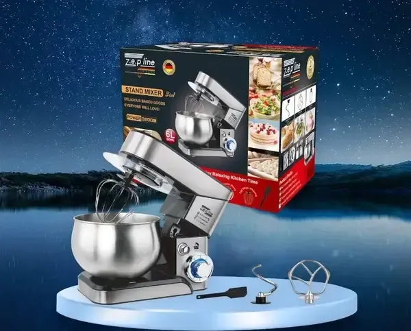 Планетарний міксер тістоміс Zepline ZP-105 з нержавіючої сталі Кухонний комбайн з чашею на 6л потужністю 3500 Вт