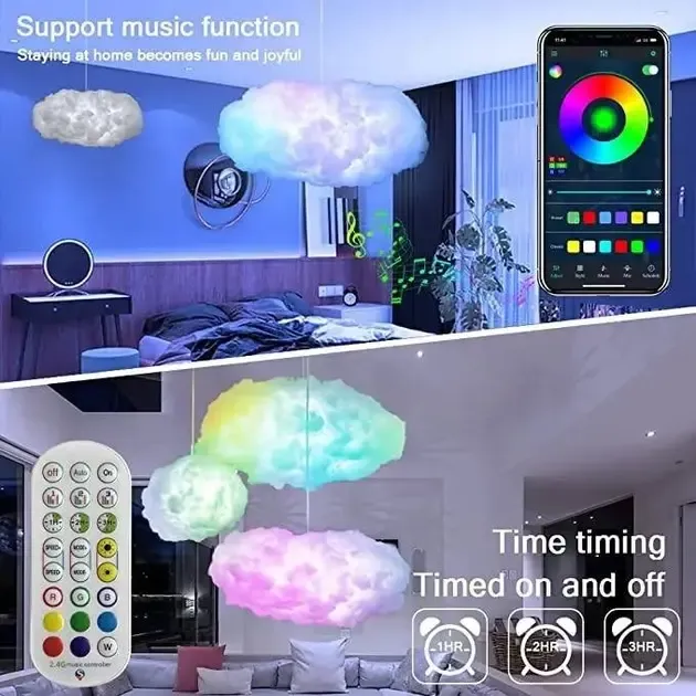 Підвісний 3D LED світильник у вигляді хмари з пультом