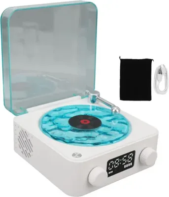 Портативна бездротова колонка Bluetooth у вигляді вінілового програвача грамофона з годинником та нічником