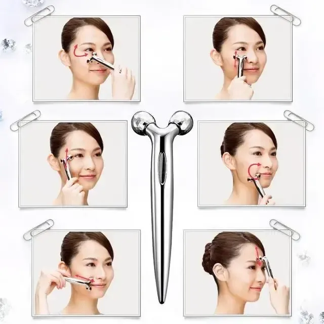 Роликовий ручний масажер для обличчя з 3D кульками LBJ-116B 3D Massager Сріблястий