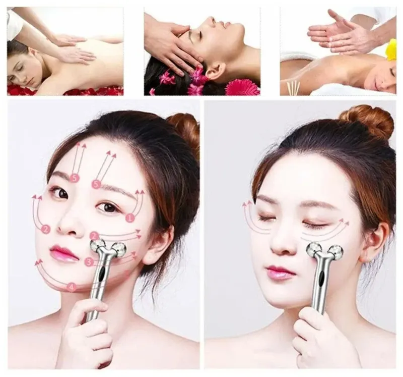 Роликовий ручний масажер для обличчя з 3D кульками LBJ-116B 3D Massager Сріблястий