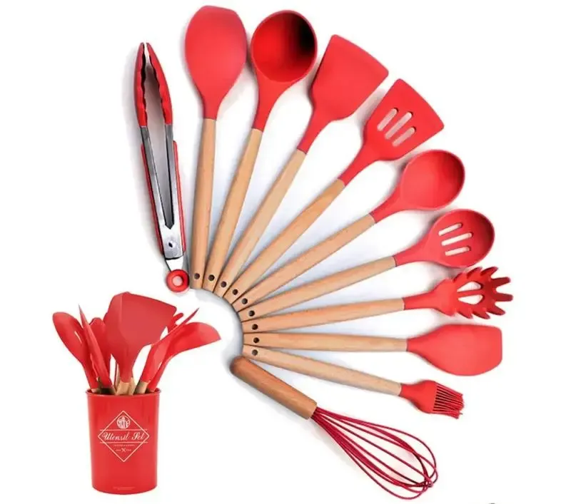 Силіконовий кухонний набір приладдя Kitchen Set 12 предметів (дерево+силікон)