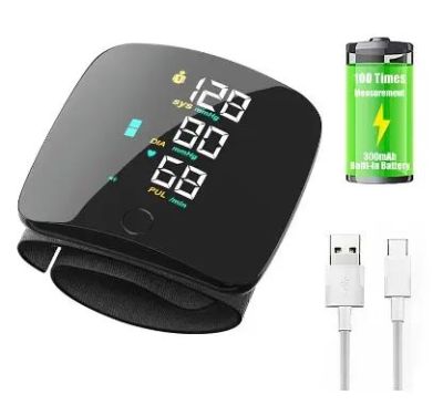 Автоматичний тонометр на зап'ястя від акумулятора 300 мАг / Розумний тонометр із сенсорним екраном та голосом