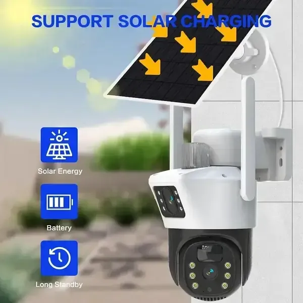 Вулична камера відеоспостереження з двома лінзами 4G, V36-4G SOLAR / Вайфай камера від сонячної панелі
