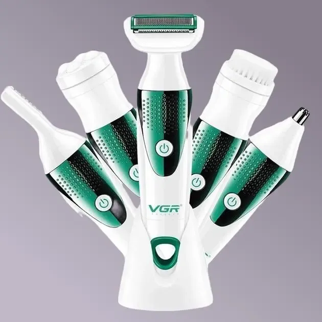 Універсальний жіночий набір з догляду VGR V-720 (5 в 1, з насадками, електробритва, щітка, масажер)