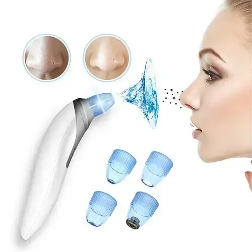 Вакуумний очисник Derma suction DS Vacuum для професійної чистки шкіри та пор обличчя - легкий компактний зручний прилад у використанні + 4 насадки, Білий
