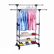 Вішалка-стійка з полицями для взуття, подвійна телескопічна для одягу WJF002 130 х 45 х 160 см