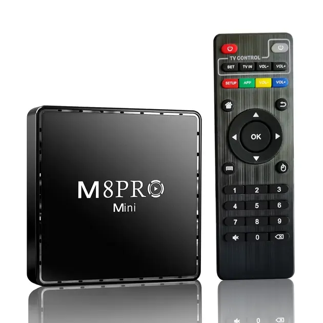 Ігрова андроїд ТВ приставка з Android TV + 2 джойстики M8PRO Mini ретро консоль PS1, Dendy, Sega