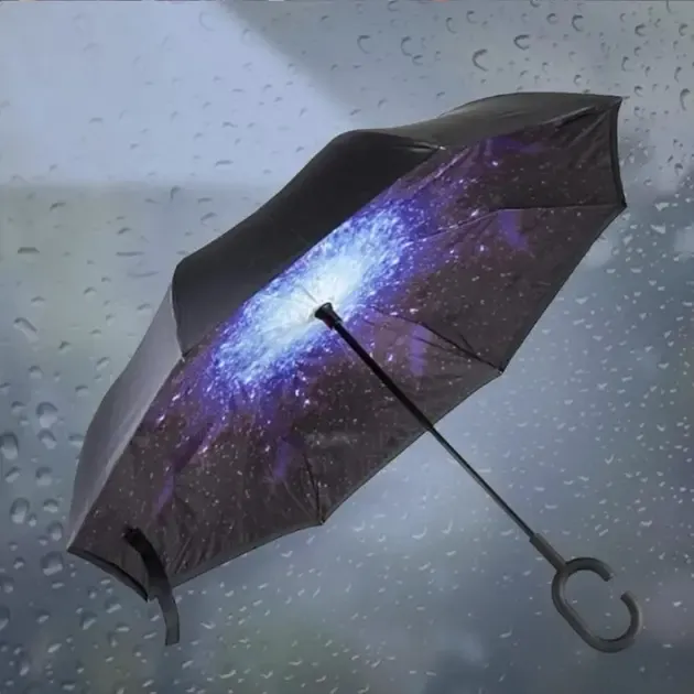 Парасолька Lesko Up-Brella Зоряне небо складається парасолька у зворотному напрямку довга ручка антизонт хіт